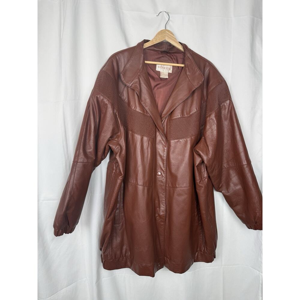 Vintage 80s Men's Venezia 100% Leather Oversized Jacket Brown Size Large